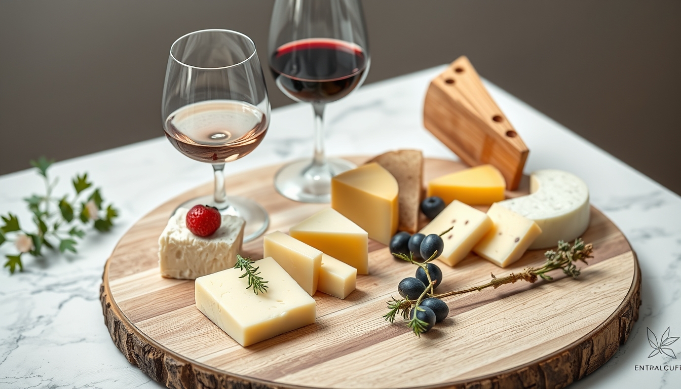 cheese board with wine pairing in editorial style