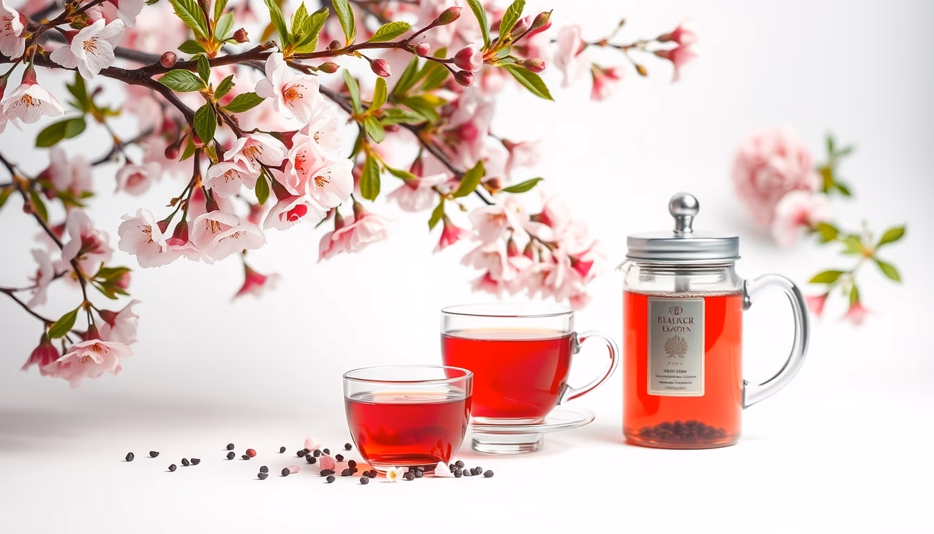 cherry blossom tea garden in editorial style