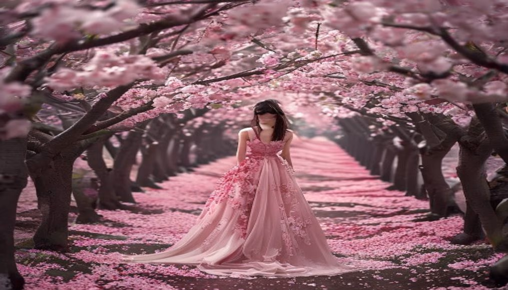 cherry blossom tunnel in editorial style