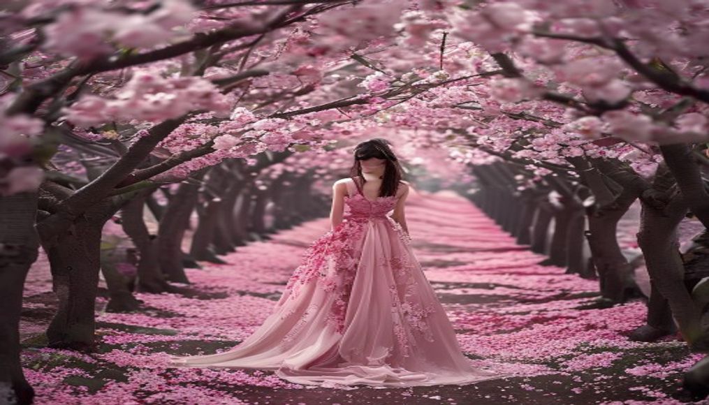 cherry blossom tunnel in editorial style