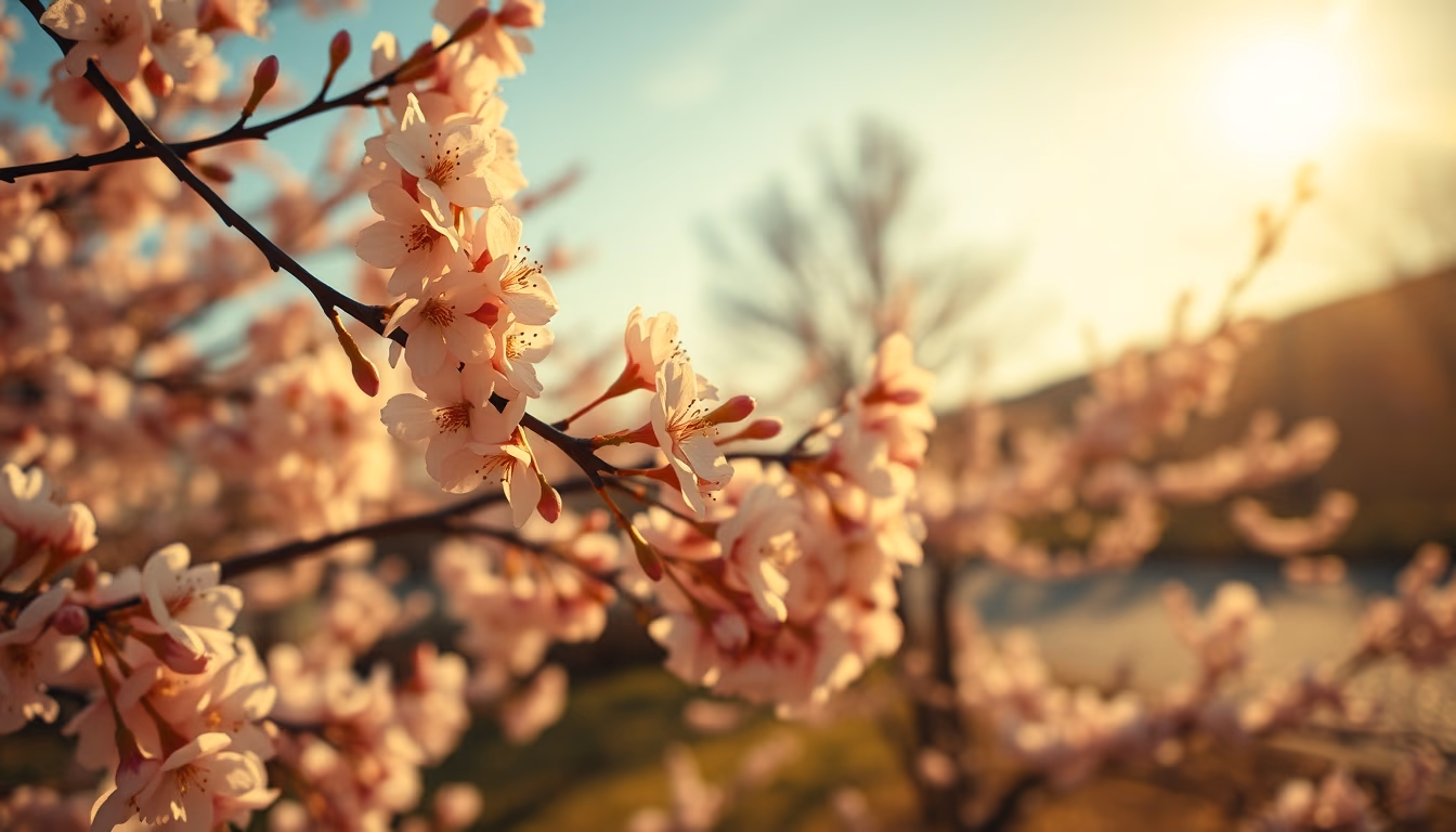 cherry blossoms in wind in editorial style