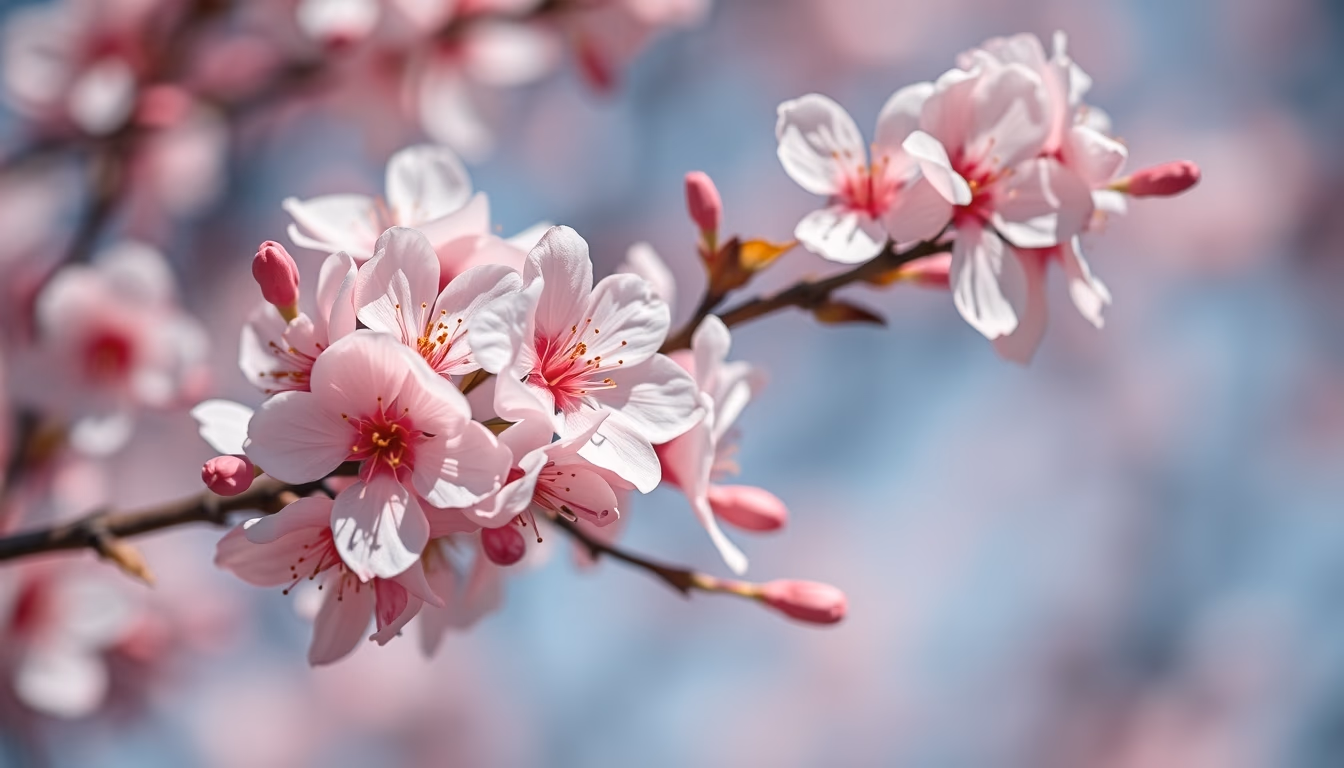 cherry blossoms in wind in editorial style