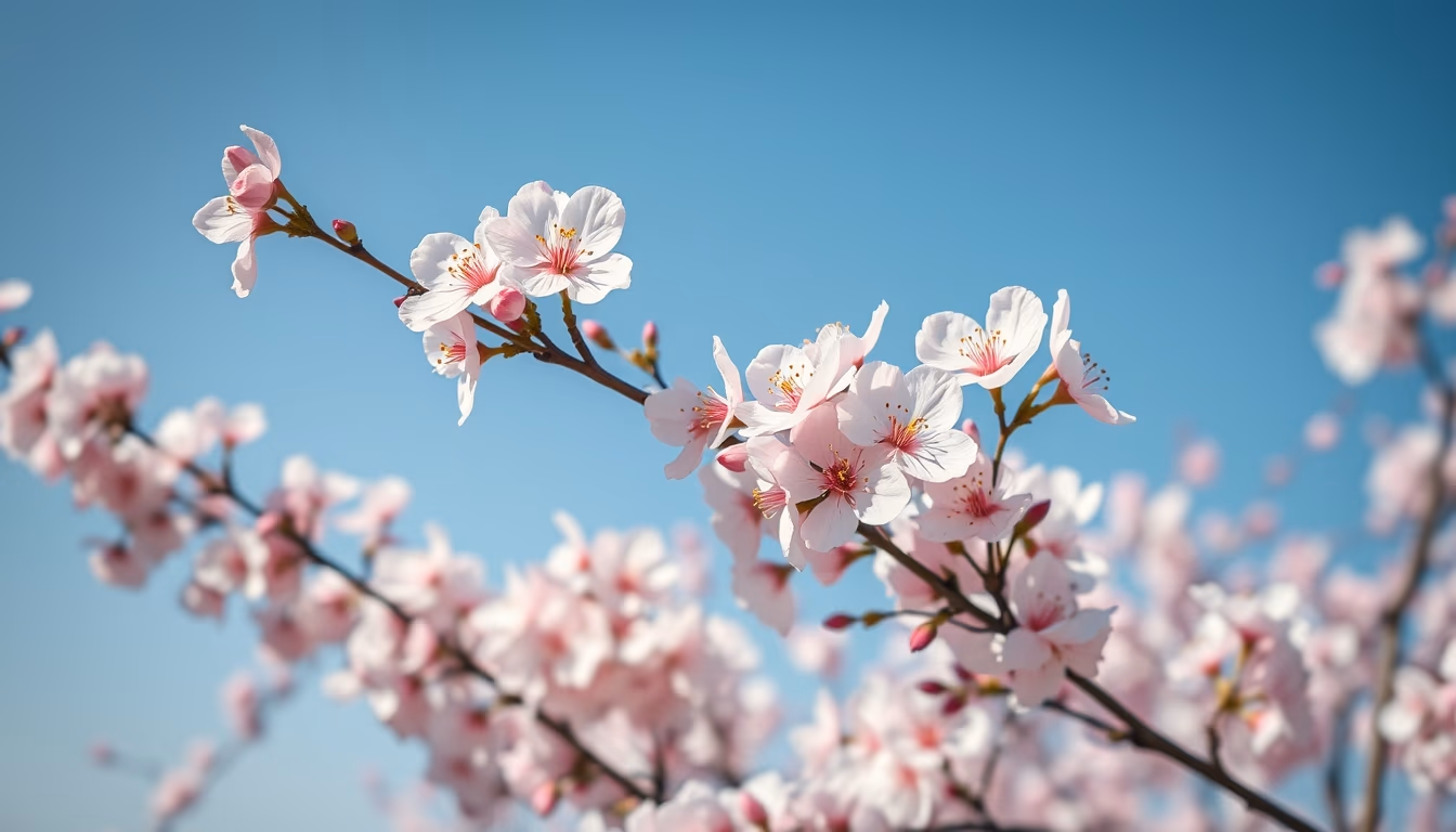 cherry blossoms in wind in editorial style