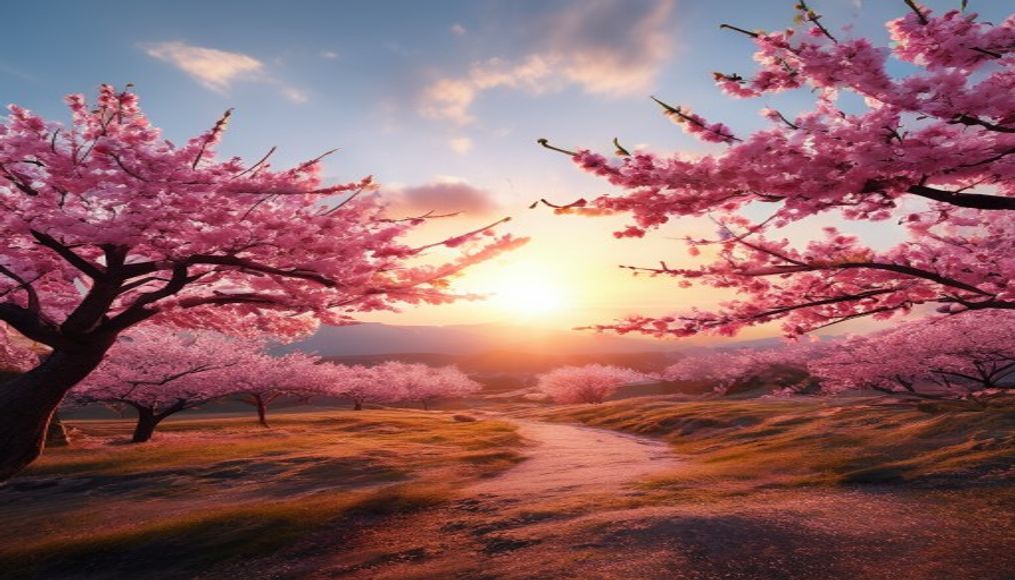 cherry blossoms in wind in editorial style