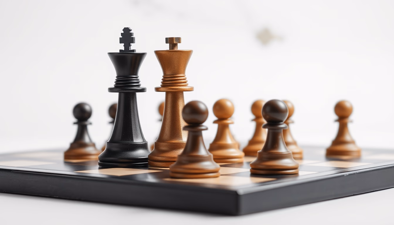 chess board mid game in editorial style