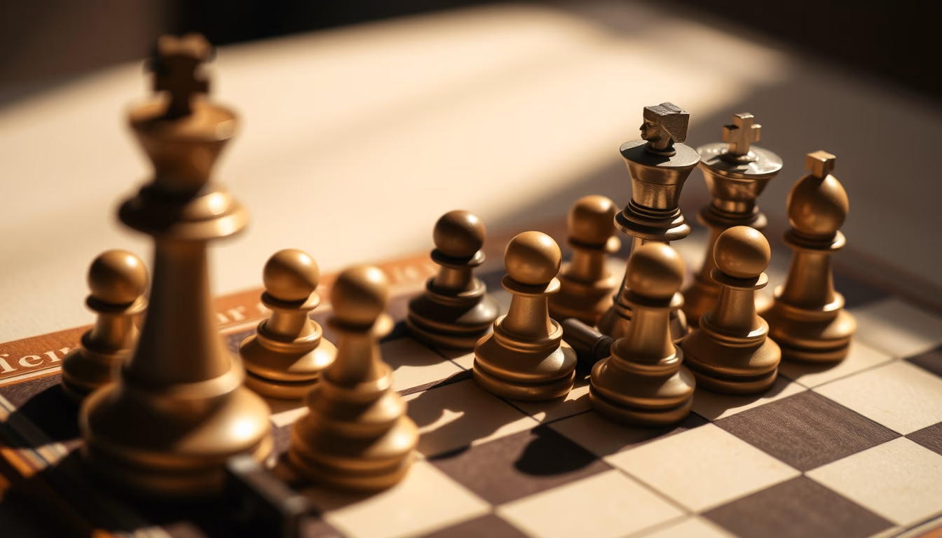 chess board mid game in editorial style