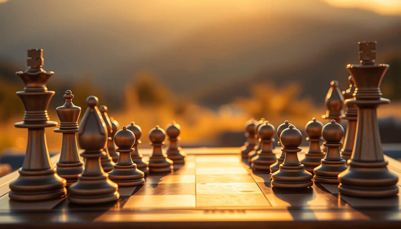 chess board mid game in editorial style