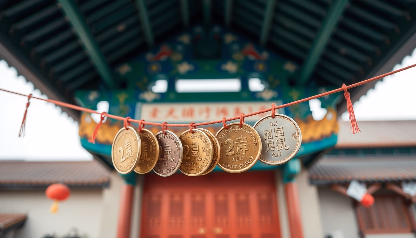 chinese cash coins string in editorial style