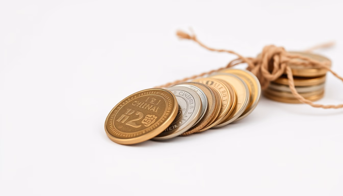 chinese cash coins string in editorial style