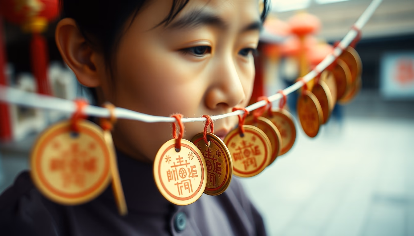 chinese cash coins string in editorial style