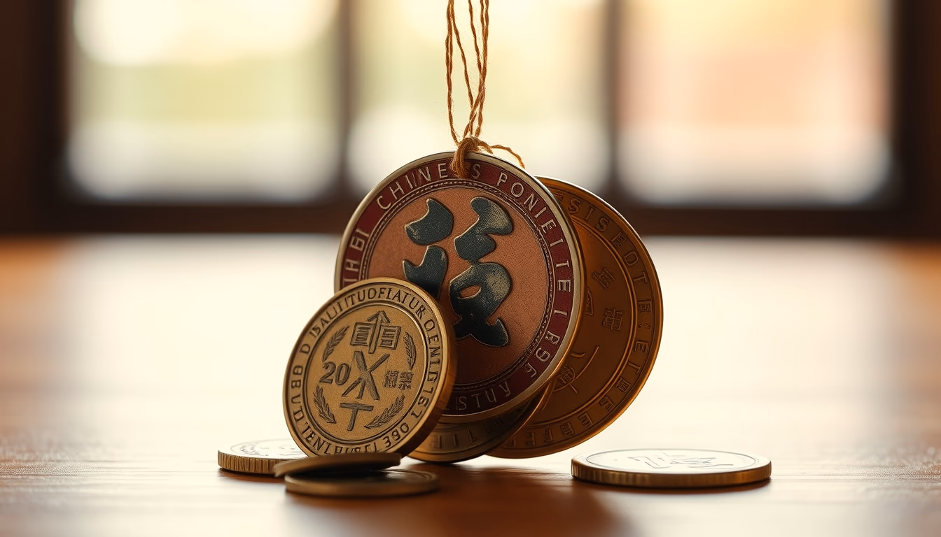 chinese cash coins string in editorial style
