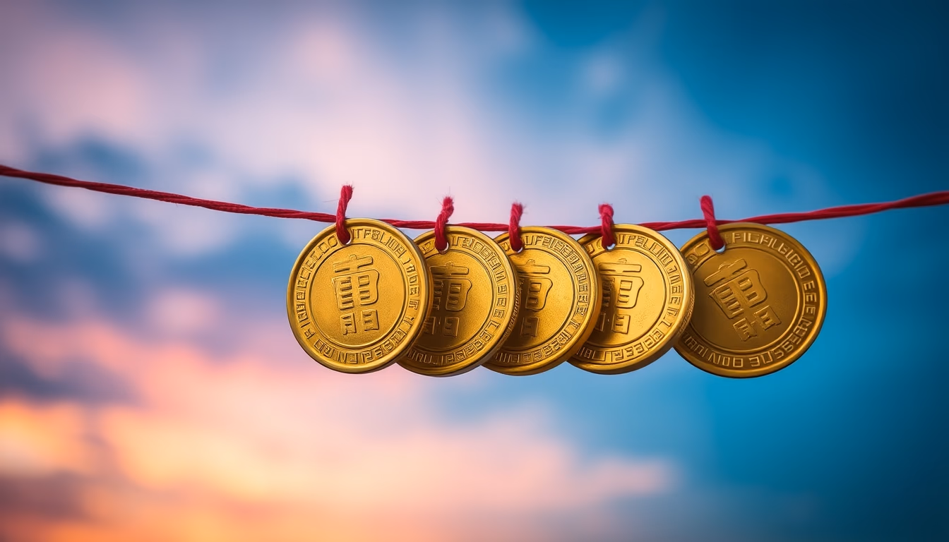 chinese cash coins string in editorial style
