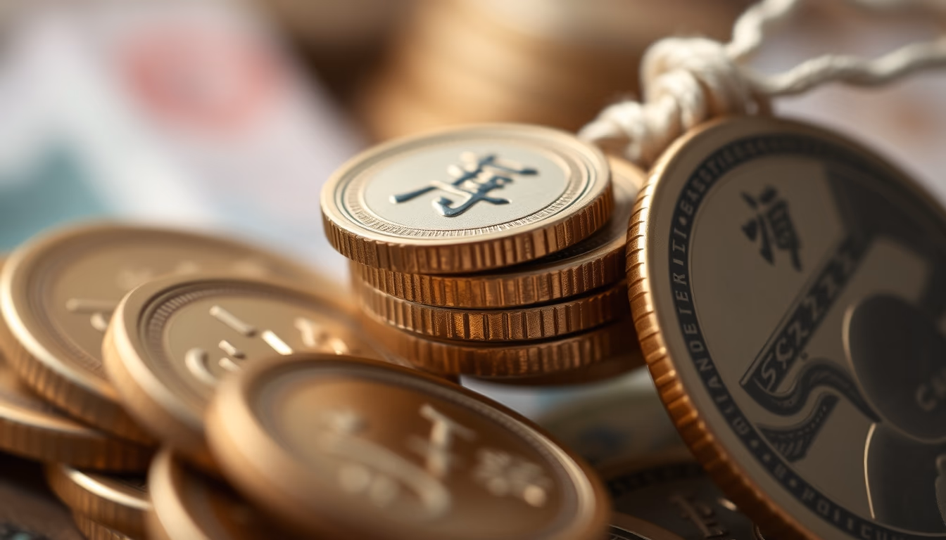 chinese cash coins string in editorial style