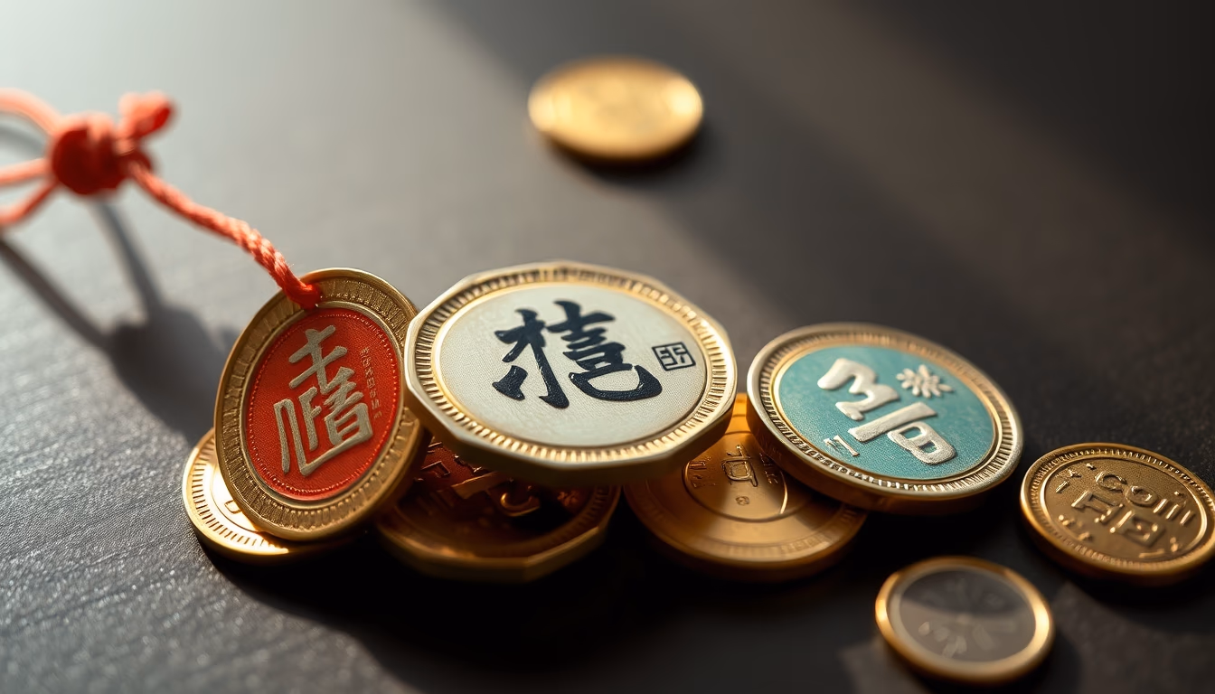 chinese cash coins string in editorial style