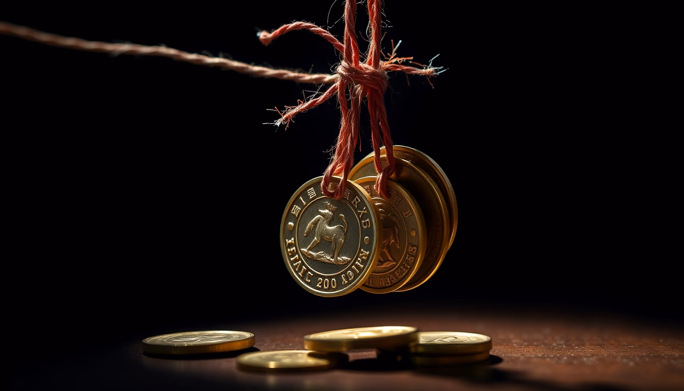 chinese cash coins string in editorial style