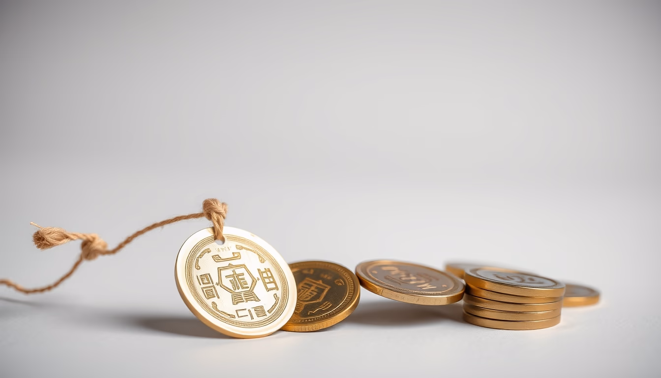 chinese cash coins string in editorial style