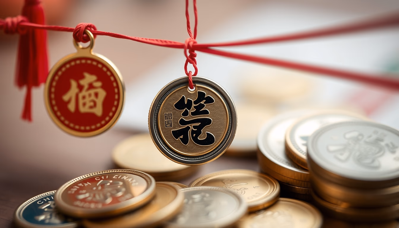 chinese cash coins string in editorial style