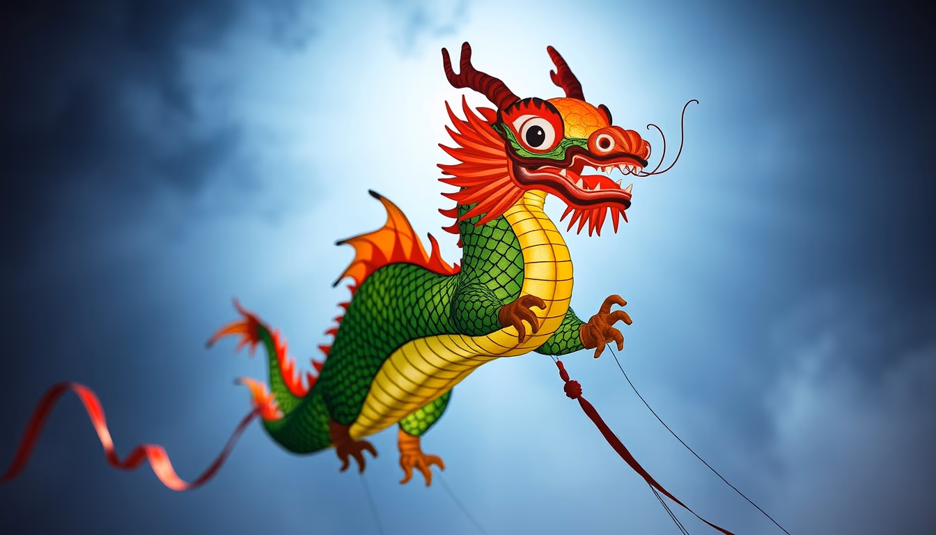 chinese dragon kite long in editorial style