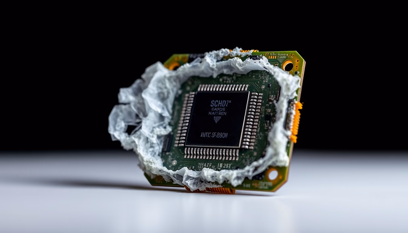 chip die exposed silicon in editorial style