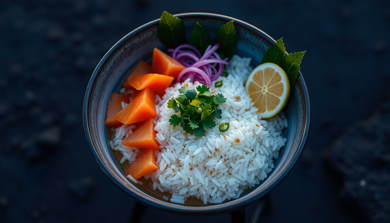 chirashi bowl rice in editorial style