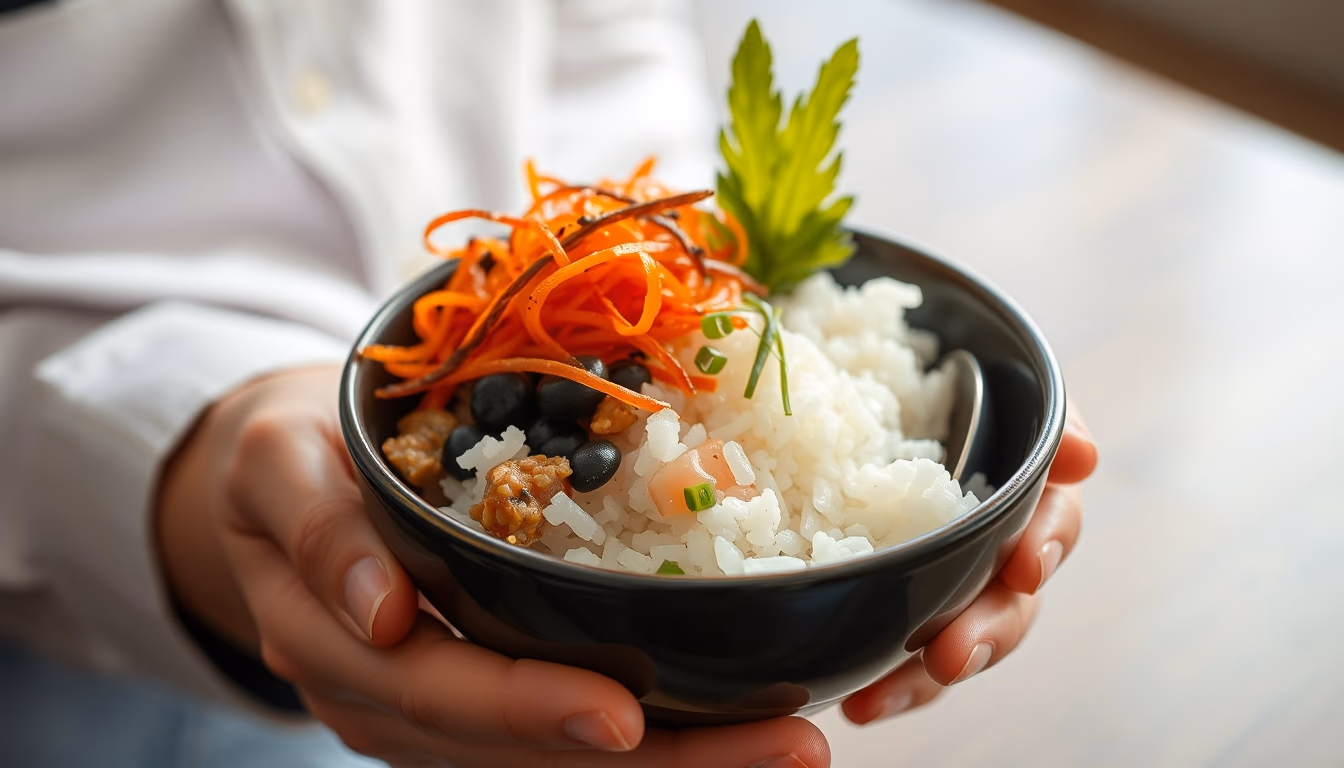 chirashi bowl rice in editorial style