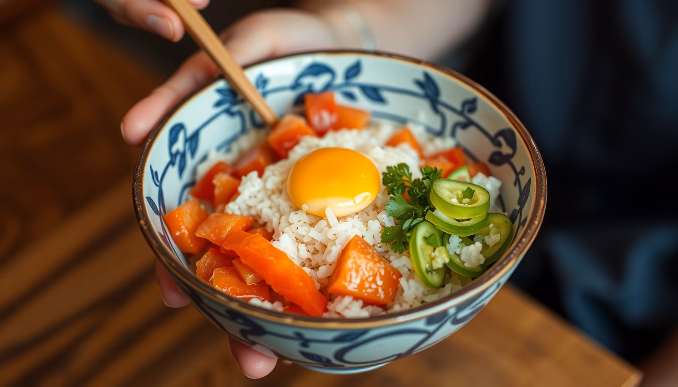 chirashi bowl rice in editorial style