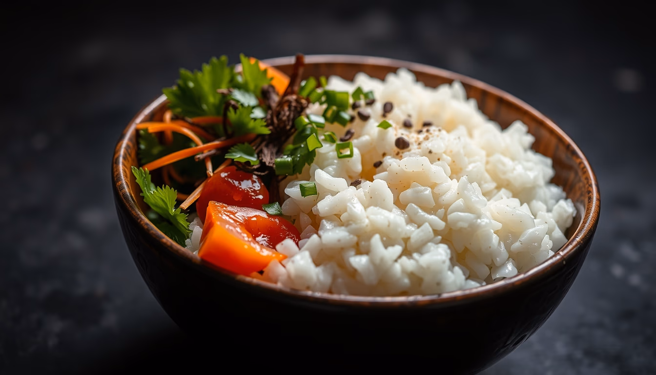chirashi bowl rice in editorial style