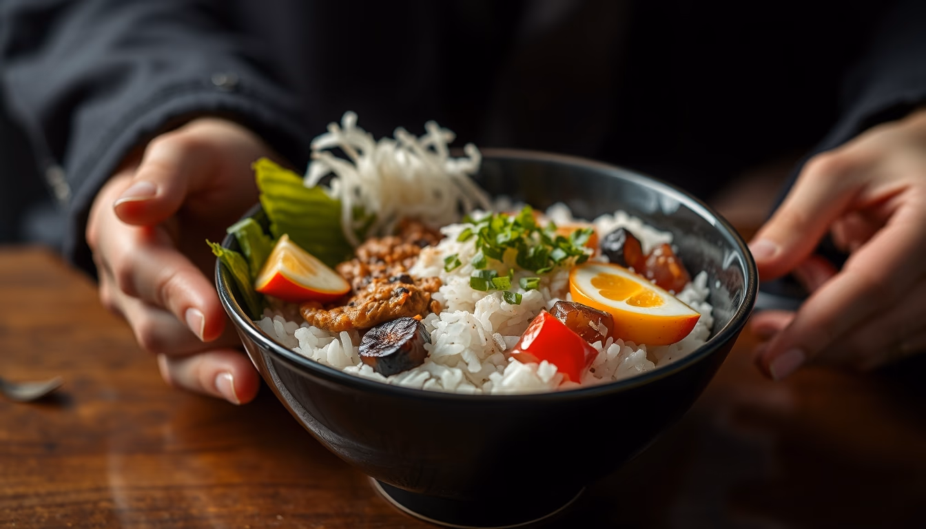 chirashi bowl rice in editorial style