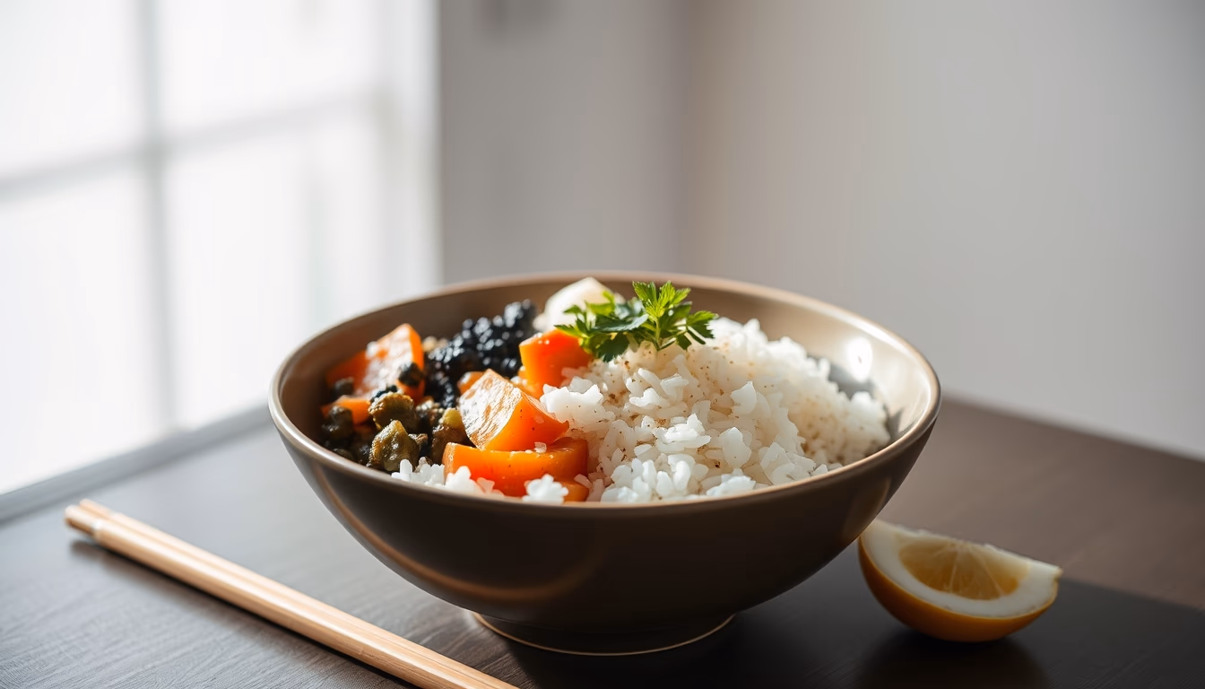 chirashi bowl rice in editorial style