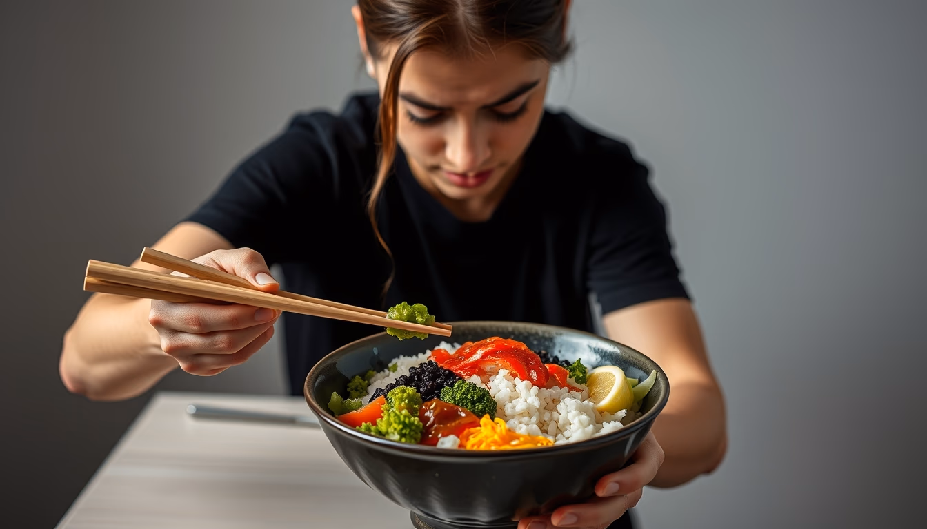 chirashi bowl rice in editorial style