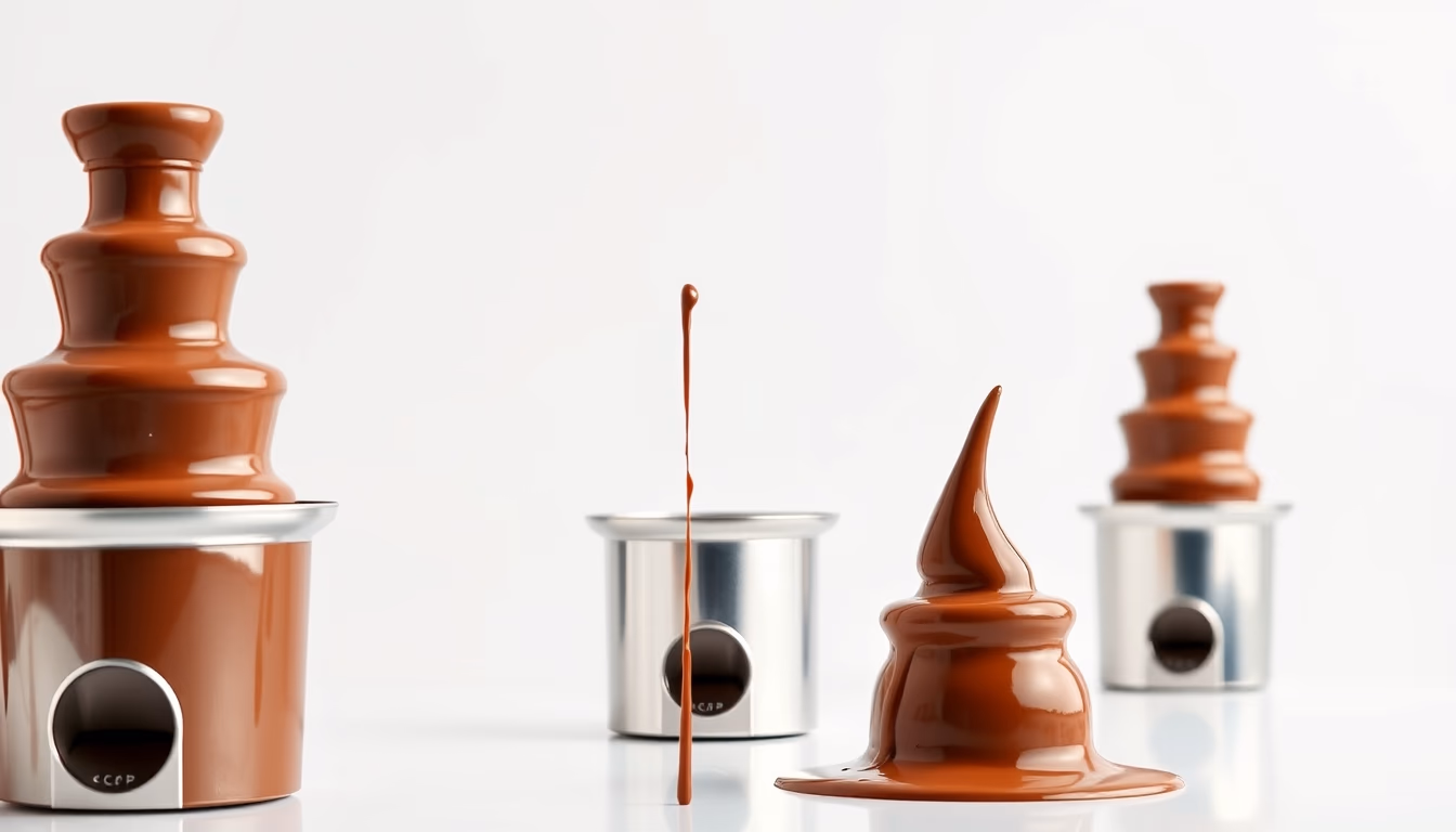 chocolate fountain flowing in editorial style