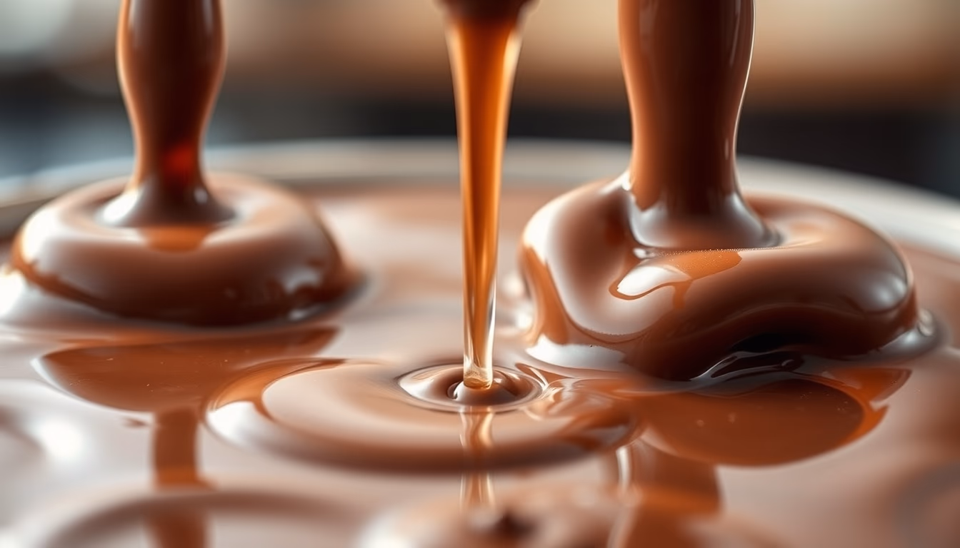 chocolate fountain flowing in editorial style