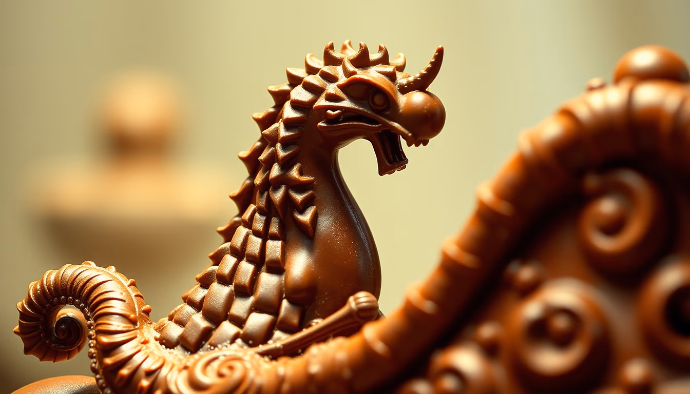 chocolate sculpture intricate in editorial style