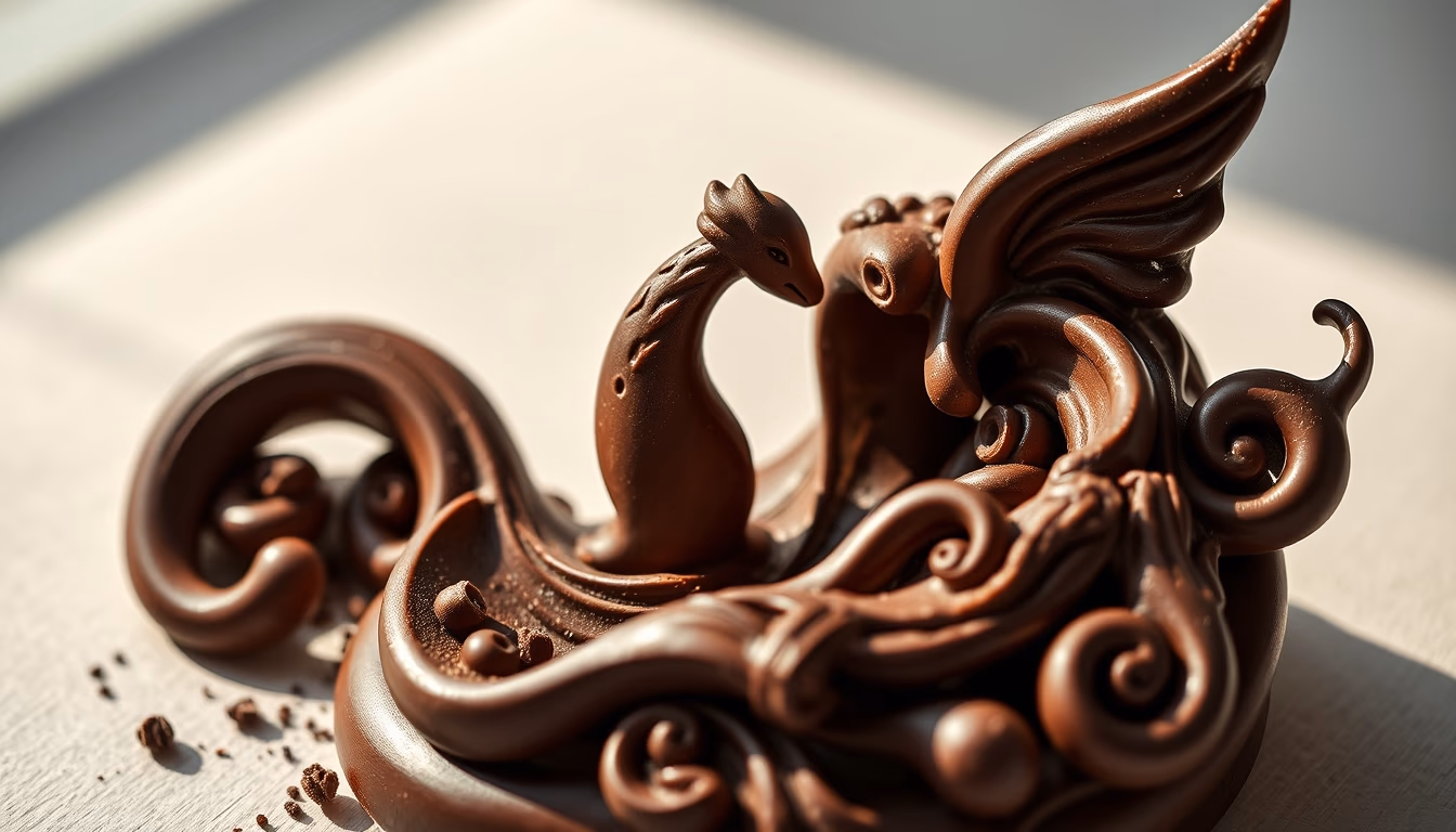 chocolate sculpture intricate in editorial style