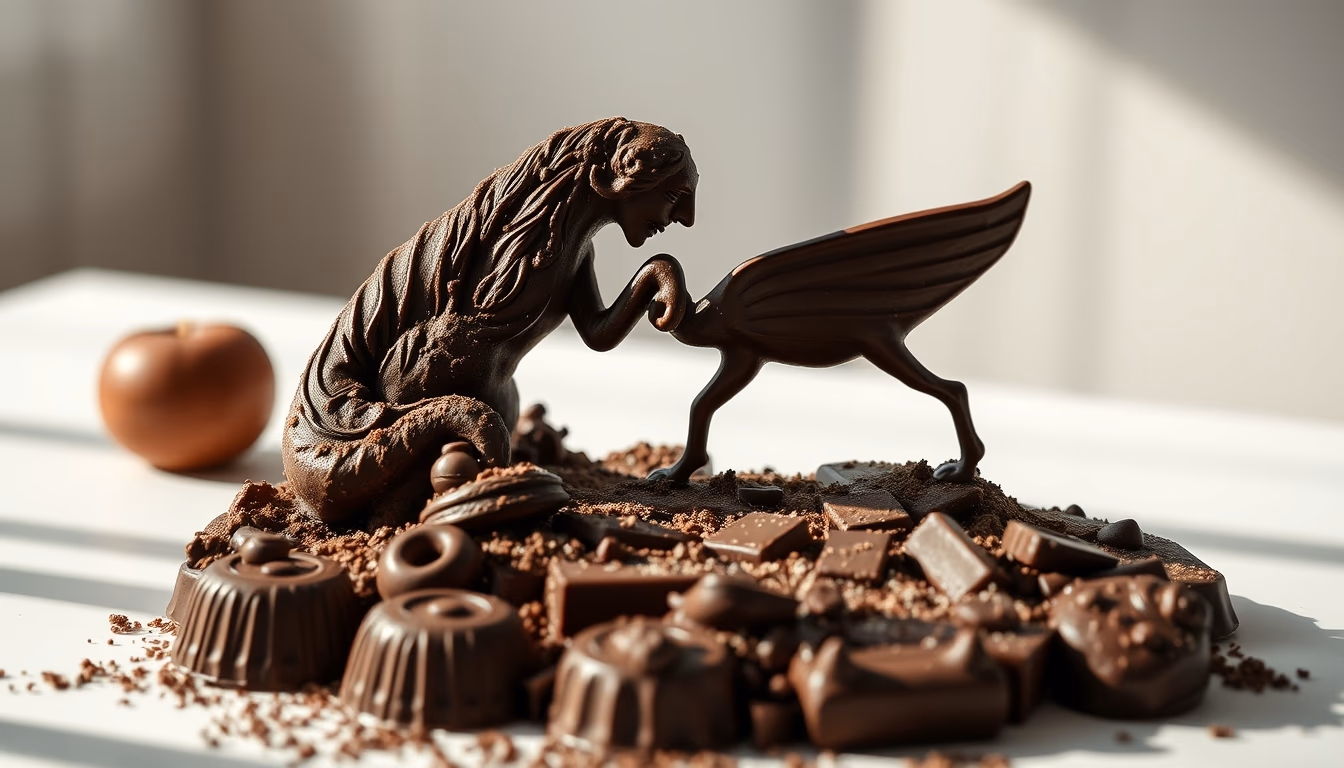 chocolate sculpture intricate in editorial style