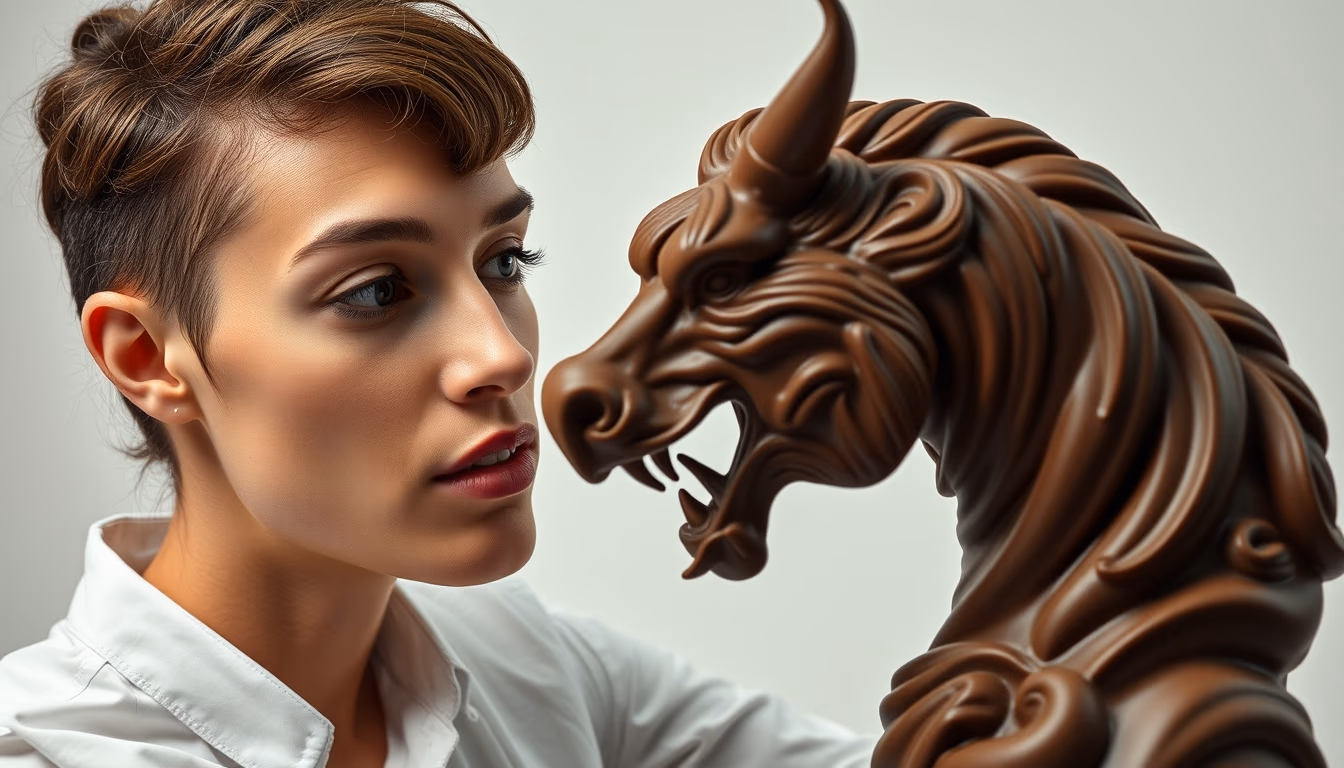 chocolate sculpture intricate in editorial style