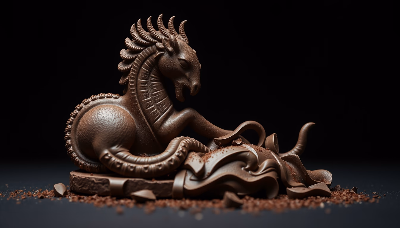 chocolate sculpture intricate in editorial style