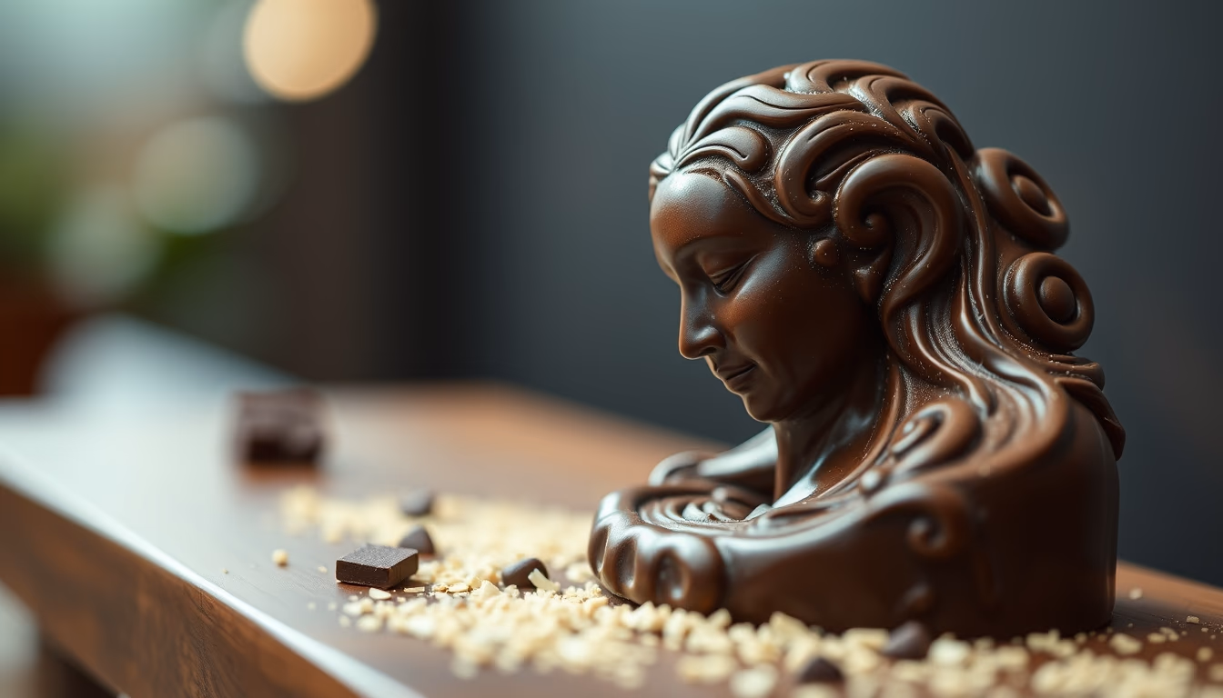chocolate sculpture intricate in editorial style