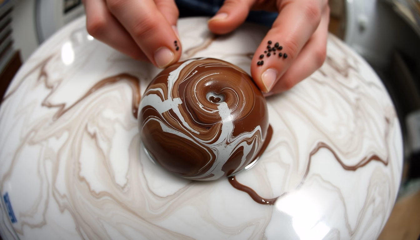 chocolate tempering marble in editorial style