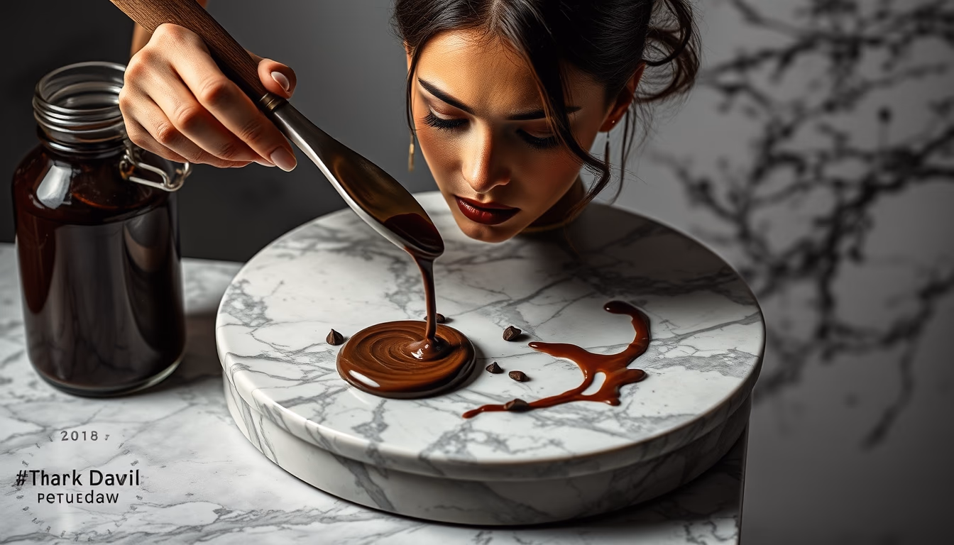 chocolate tempering marble in editorial style
