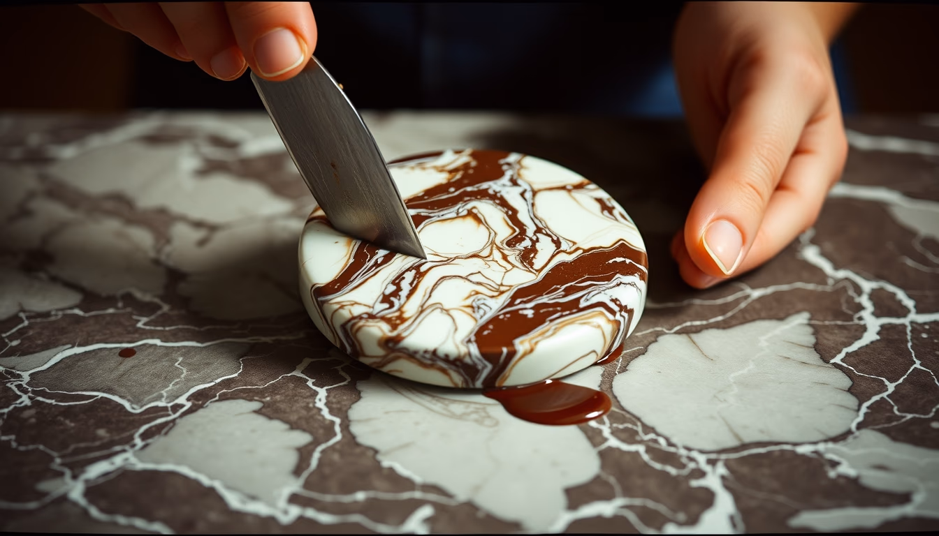 chocolate tempering marble in editorial style
