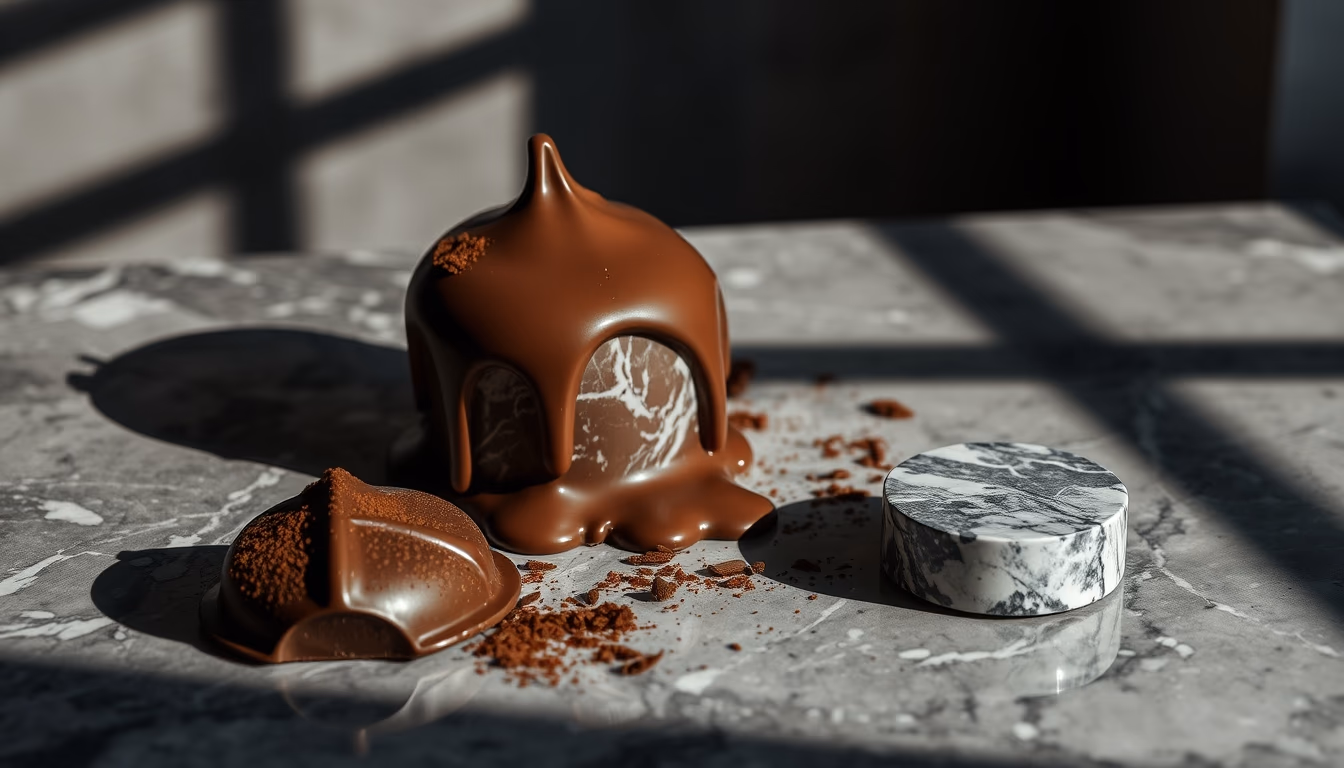 chocolate tempering marble in editorial style