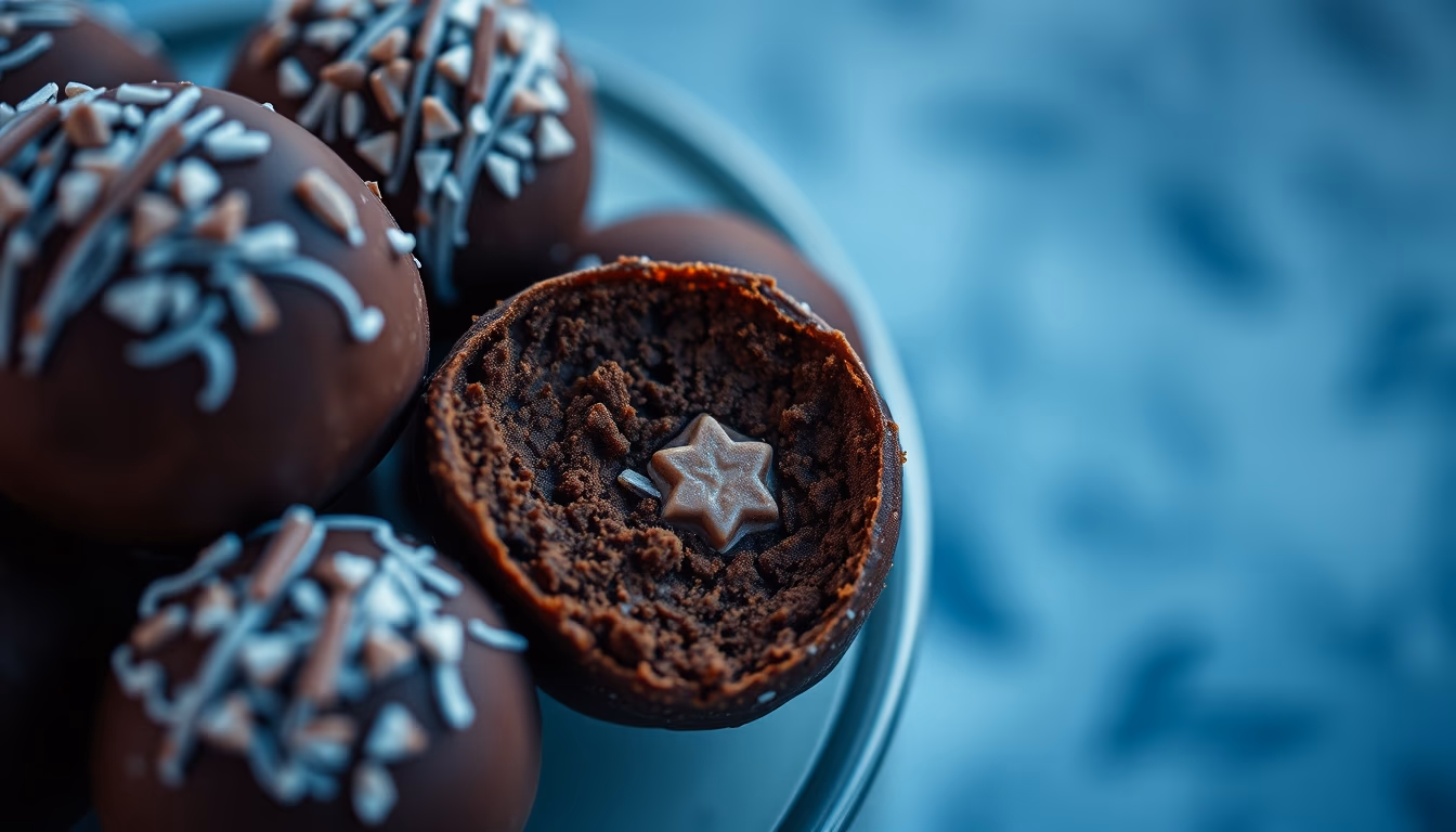 chocolate truffles closeup in editorial style