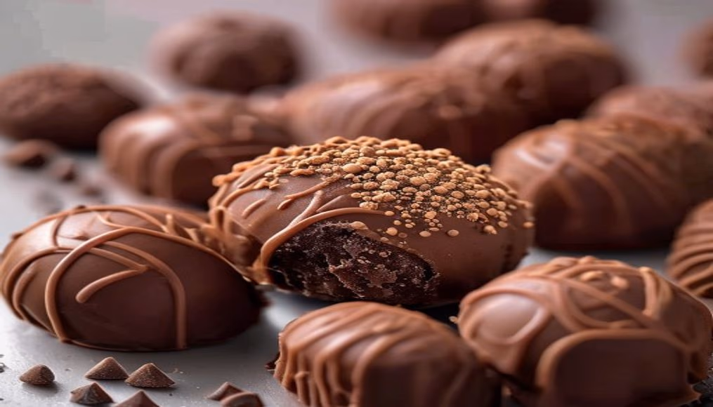 chocolate truffles closeup in editorial style