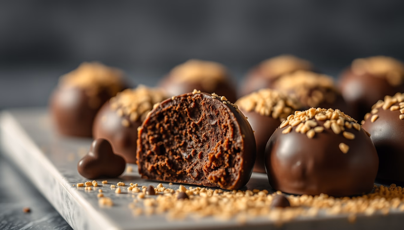 chocolate truffles closeup in editorial style