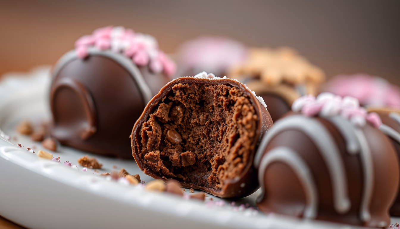 chocolate truffles closeup in editorial style