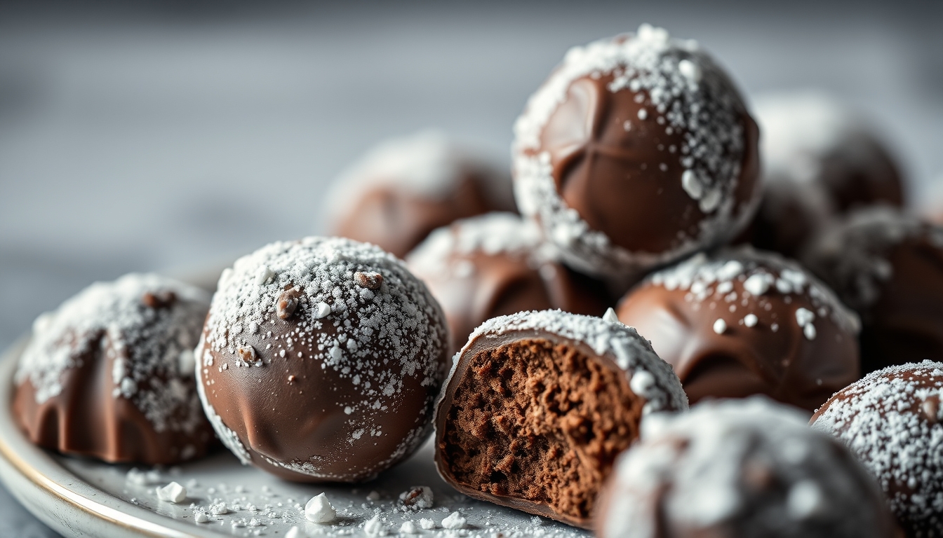 chocolate truffles closeup in editorial style