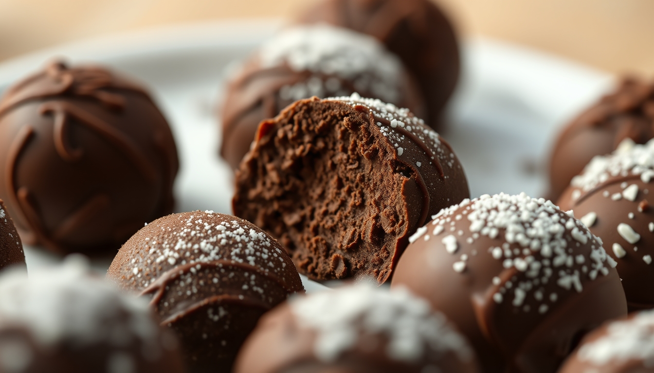 chocolate truffles closeup in editorial style