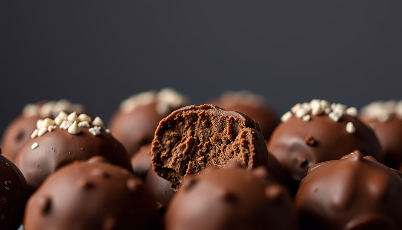 chocolate truffles closeup in editorial style