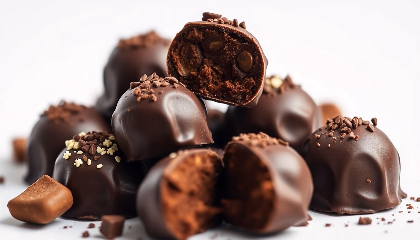 chocolate truffles dark in editorial style